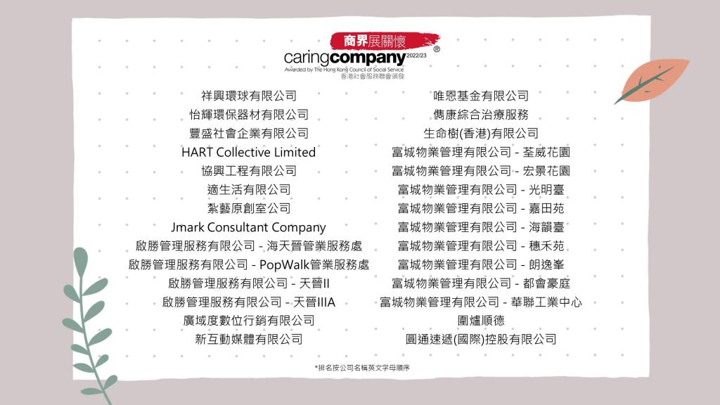 List of YWCA partners that received Caring Company logo.