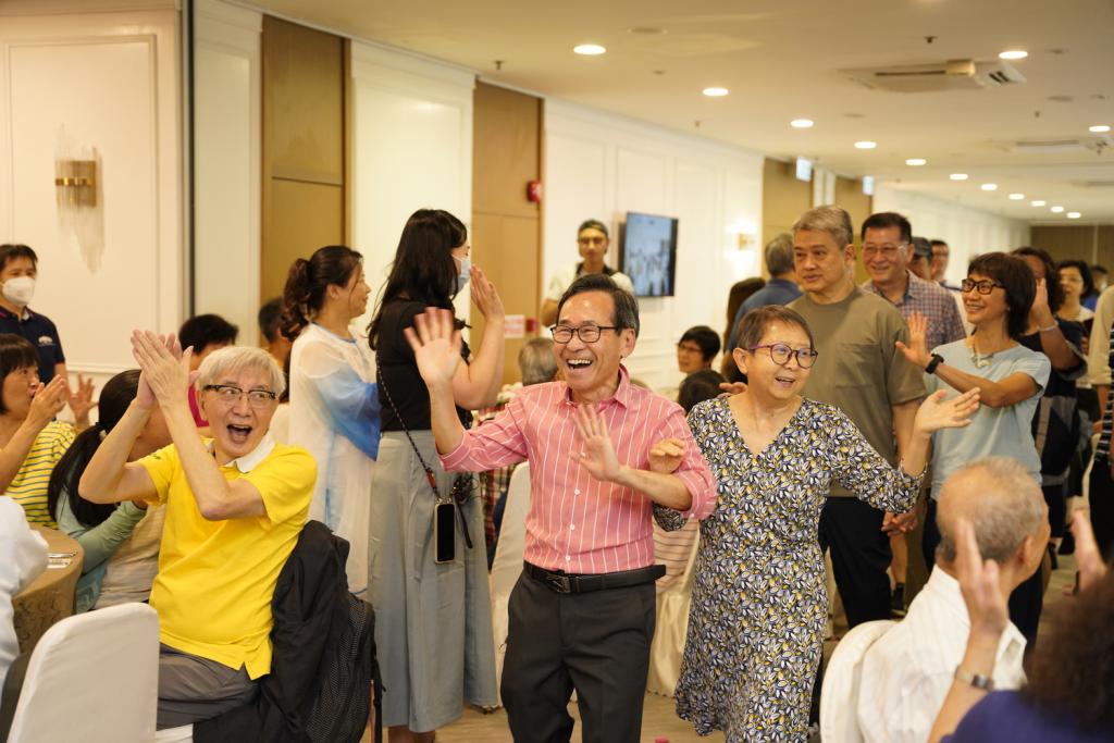 retired couples attended "Reunion in Love", which is like a wedding banquet