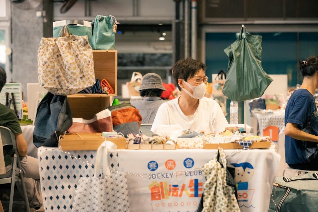 Handcraft booths selling handmade bags.